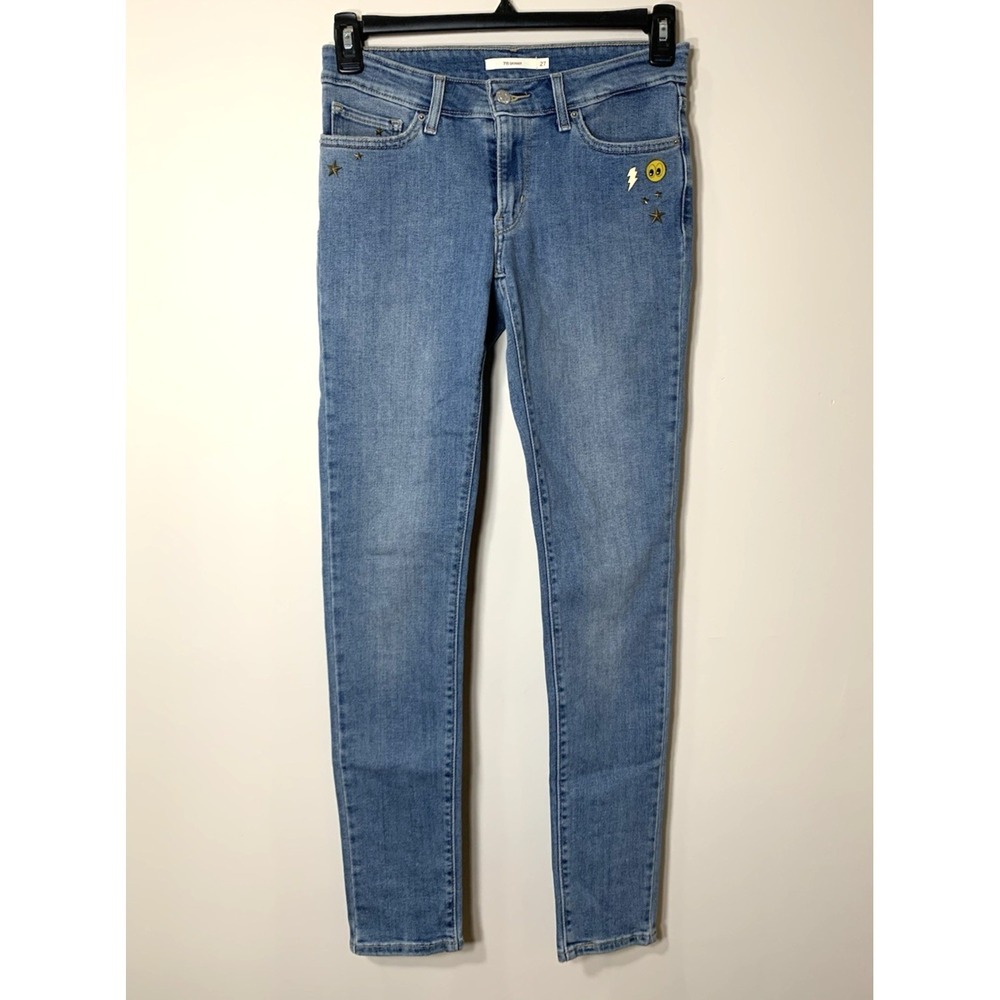 Levis 711 Skinny Jeans Womens 27 Blue Embellished Charms 29.5X30